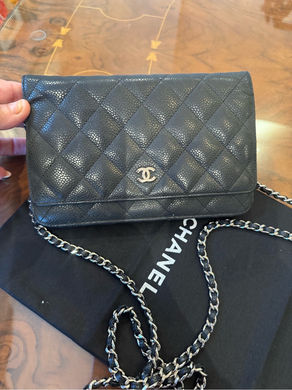 CHANEL Black Quilted Caviar Leather Wallet on Chain with Gold CC - Picture 3 of 16